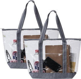 2 Pack Clear Beach Bag, Large Transparent Large Tote Bags Swim Pool Gym Summer Vacation Essentials for Women Men - Gray