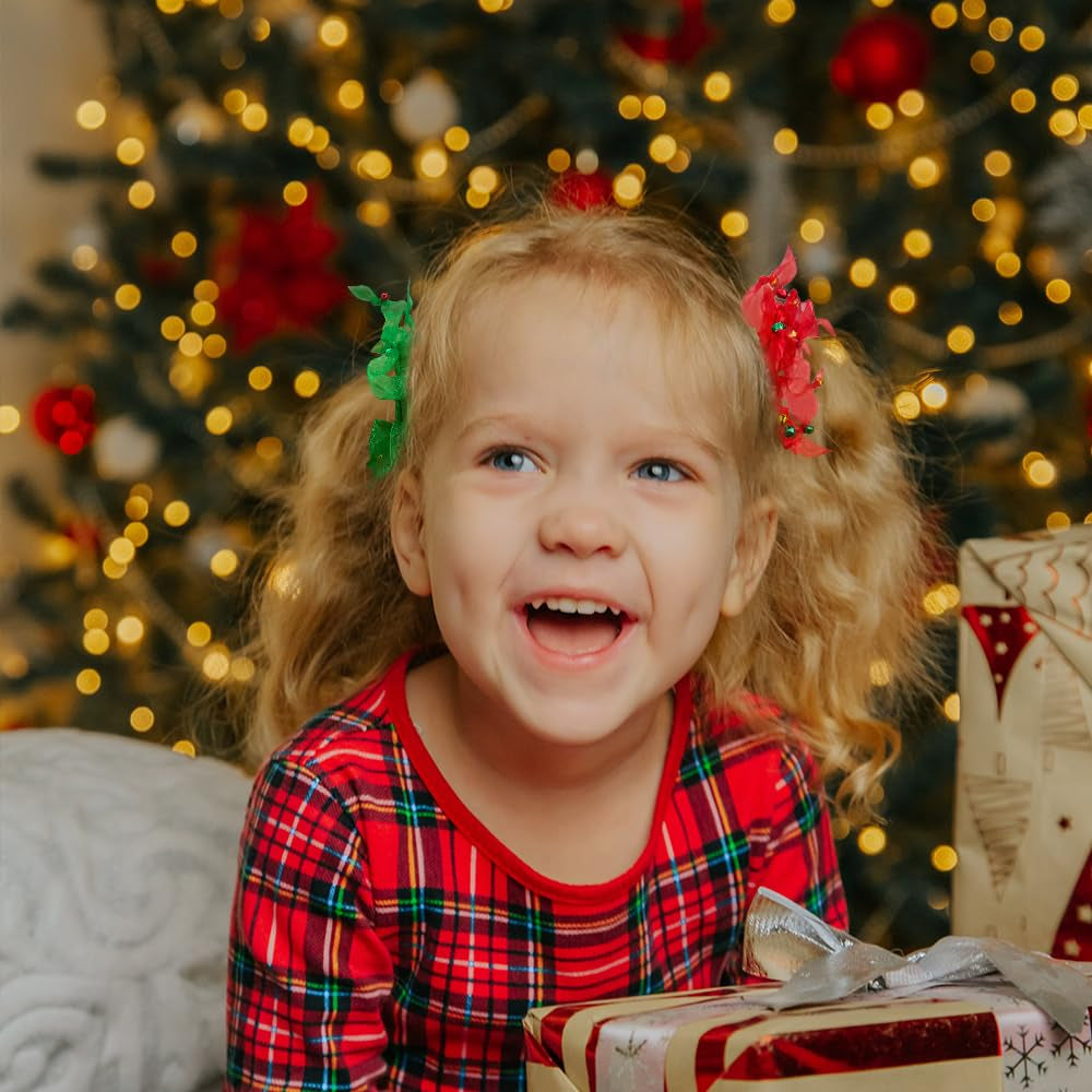 Christmas Hair Ties Scrunchies | 2 Pcs Holiday Scrunchies for Women | Green and Red Transparent with Jingle Bell | Elastic Hair Accessories for Women