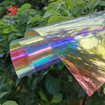 Laser Iridescent Holographic Film Clear Transparent PVC Fabric Leather Rainbow Film Shiny Vinyl Material DIY Bow Craft Bag