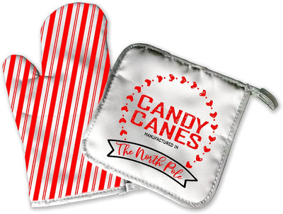 Christmas Home Decoration | Kitchen Decor | Candy Cane Stripes | Oven Mitt Pot Holder | Old Fashion XMAS | Rustic Holiday Accents | Christma Gift Santa Reindeer Elf Grandma Clause (Candy Canes)