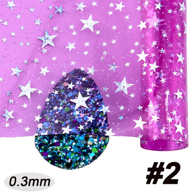 30X120Cm Roll Clear Transparent PVC Jelly Vinyl Fabric with Glitter Powder Stars for Handbag Bows DIY Decoration BH426
