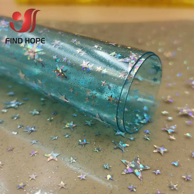 A4 Iridescent Holographic Sparkle PVC Vinyl Sparkle Star Fabric Shiny Clear Transparent DIY Handmade Bow Craft Bag Sheets