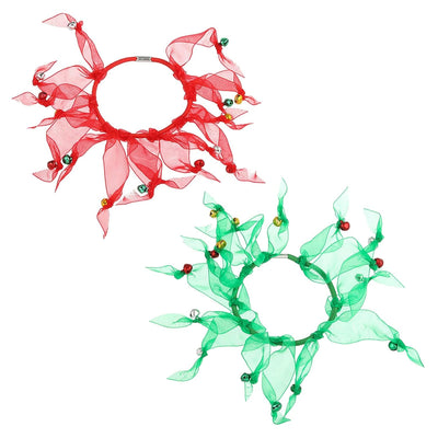 Christmas Hair Ties Scrunchies | 2 Pcs Holiday Scrunchies for Women | Green and Red Transparent with Jingle Bell | Elastic Hair Accessories for Women