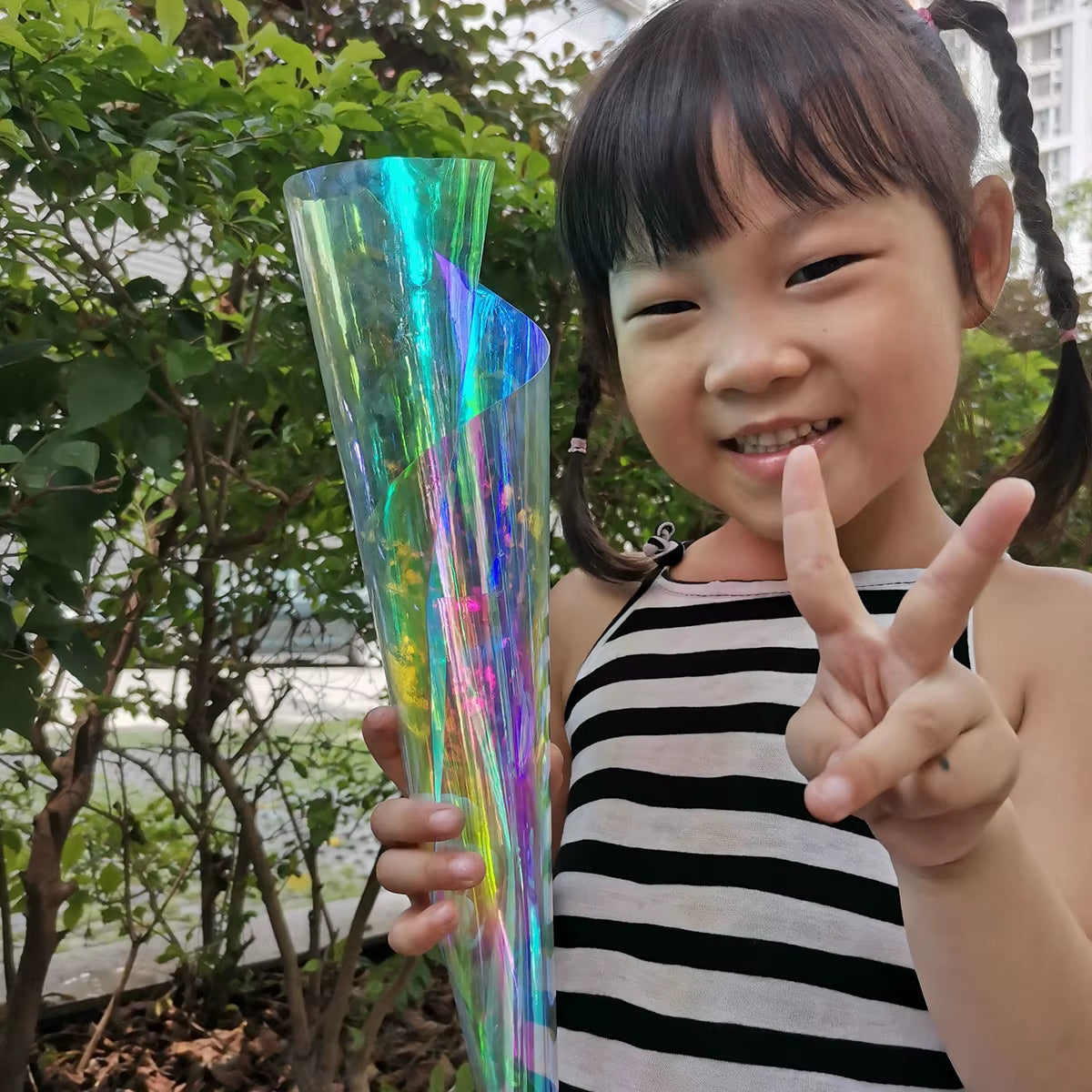 Laser Iridescent Holographic Film Clear Transparent PVC Fabric Leather Rainbow Film Shiny Vinyl Material DIY Bow Craft Bag